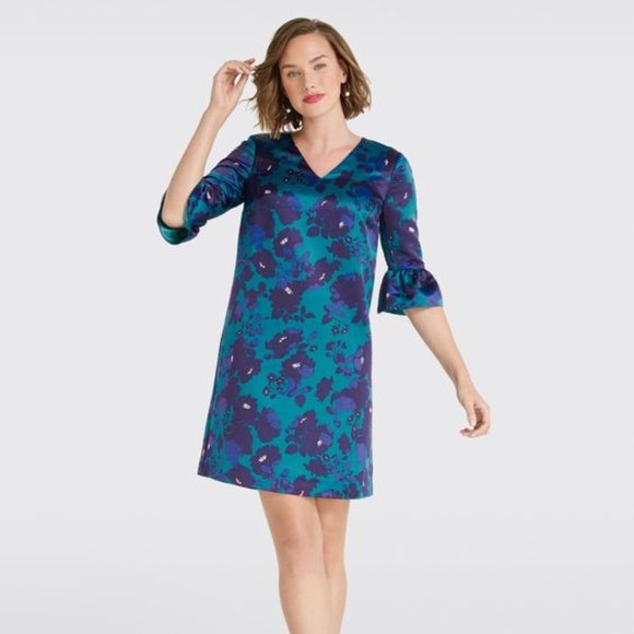 Draper James Deep Teal Cutout Floral A-Line Dress NWT Size 0 - Picture 1 of 1